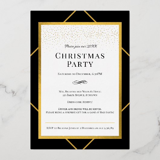 Sparkle Gold Found Weihnachts-Party Foto Folieneinladung (Rückseite)