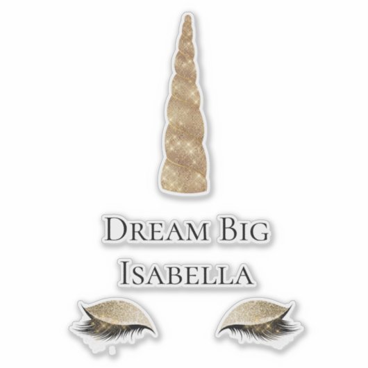 Sparkle Gold Glam Unicorn Wasserflasche Aufkleber (Vorderseite)