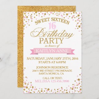 Sparkle Gold Glitzer Dots 16 . Geburtstag Geburtst Einladung