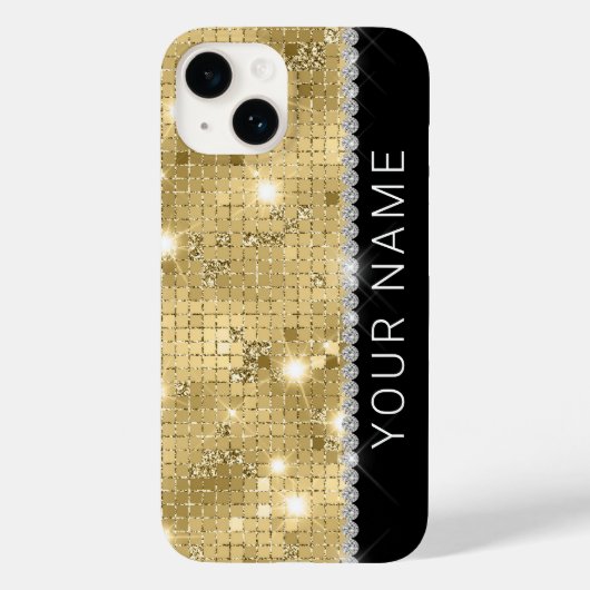 Sparkle Gold Glitzer Individuelle Name Case-Mate iPhone Hülle (Rückseite)