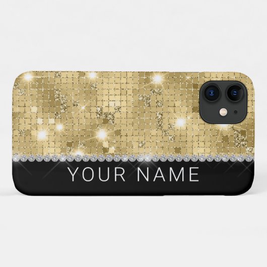 Sparkle Gold Glitzer Individuelle Name Case-Mate iPhone Hülle (Rückseite (Horizontal))