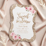 Sparkle gold Glitzer pinkfarben blühsüß 16 Geburts Einladung<br><div class="desc">Imitate goldfarbene Glitzer Hintergrund und rot rosa Blumen mit "16 . Geburtstag" Drehbuch in der Mitte,  elegant und stilvoll,  großartig süß 16 Geburtstagsparty Einladungen.</div>