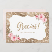 Sparkle gold Glitzer und rosa Blumengletschern Dan Einladung (Vorne/Hinten)