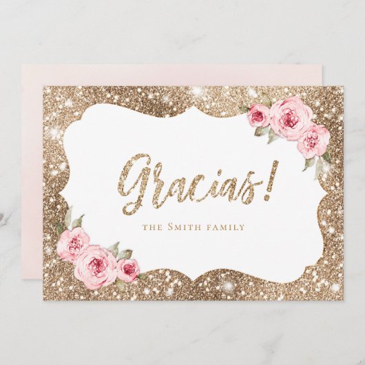 Sparkle gold Glitzer und rosa Blumengletschern Dan Einladung (Vorne/Hinten)