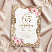 Sparkle Gold Glitzer und rosa Blütenblüte 65. Gebu Einladung