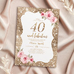 Sparkle Gold Glitzer und rosa Blütenpracht 40. Geb Einladung<br><div class="desc">Imitate mit goldfarbenem Glitzer-Hintergrund und blütenrosa Blumenschrift mit "40 und fabelhaft" Drehbuch in der Mitte,  elegant und stilvoll,  großartige 40. Geburtstagsfeiern Party Einladungen.</div>