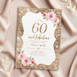 Sparkle Gold Glitzer und rosa Blütenpracht 60. Geb Einladung<br><div class="desc">Imitate mit goldfarbenem Glitzer-Hintergrund und blütenrosa Blumenmuster mit "60 und fabelhaften" Drehbuch in der Mitte,  elegant und stilvoll,  großartige 60. Geburtstagsfeier Einladungen.</div>