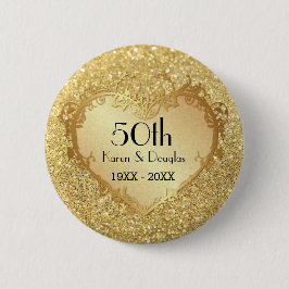 Sparkle Gold Heart 50. Hochzeitstag Button
