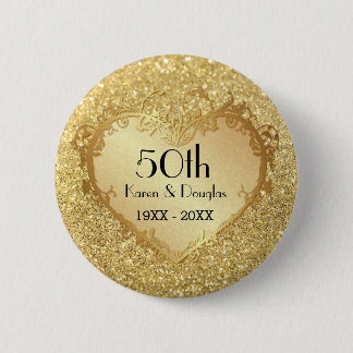Sparkle Gold Heart 50. Hochzeitstag Button