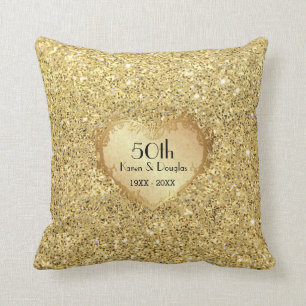 Sparkle Gold Heart 50. Hochzeitstag Kissen