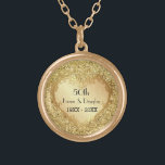 Sparkle Gold Heart 50. Hochzeitstag Vergoldete Kette<br><div class="desc">Das verzierte Goldherz-Design über glitzernde goldene Glitzer-Printzeitschriften auf dieser romantischen Jubiläumshalskette feiert ihren 50. Geburtstag. Text ist für Sie bereit,  um mit ihren Namen und Daten anpassen.</div>