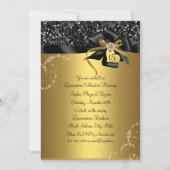Sparkle Gold Lace & Bow Foto Quinceanera Einladung (Rückseite)