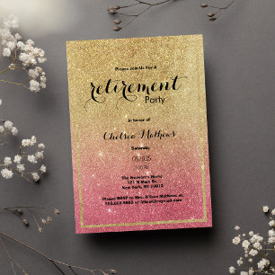 Sparkle Gold Pink Ombre Glitzer Retirement Party Einladung