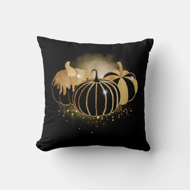 Sparkle Gold Pumpkin Pillow Black Kissen (Vorderseite)