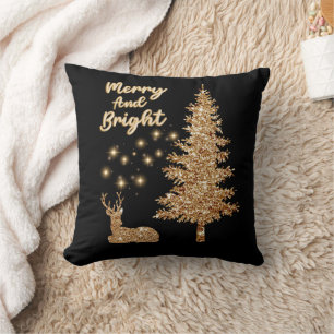 Sparkle Gold Rentier und Weihnachtsbaum Kissen