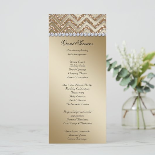 Sparkle Gold Zickzack Hochzeitskarten Programm (Stehend Vorderseite)