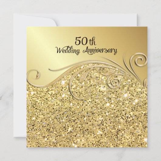 Sparkle Golden 50. Hochzeitstag Einladung (Vorderseite)