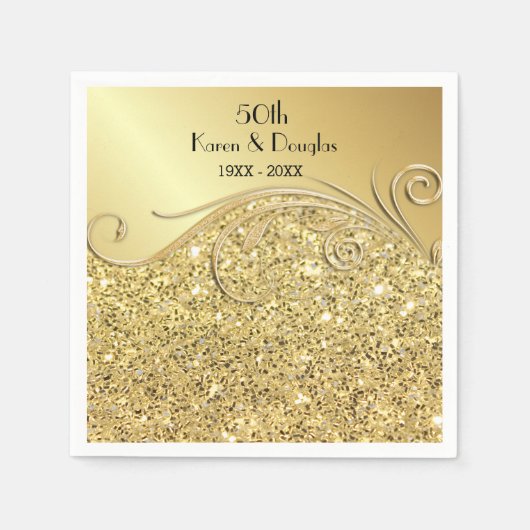 Sparkle Golden 50. Hochzeitstag Serviette (Vorderseite)