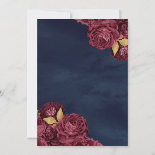 Sparkle Gown Burgundy Floral Navy Gold Quinceanera Einladung (Rückseite)