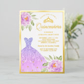 Sparkle Gown Lilac Lila Floral Quinceanera Gold Folieneinladung (Stehend vorne)