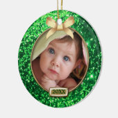 Sparkle Green/Gold Bow-Foto Keramik Ornament (Links)