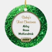 Sparkle Green/Gold Bow-Foto Keramik Ornament (Hinten)