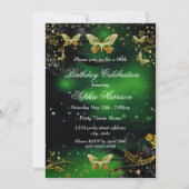 Sparkle Green Gold Butterfly Geburtstagsparty Einladung (Vorderseite)