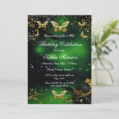 Sparkle Green Gold Butterfly Geburtstagsparty Einladung (Stehend Vorderseite)