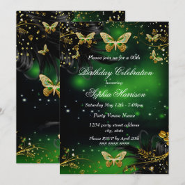 Sparkle Green Gold Butterfly Geburtstagsparty Einladung