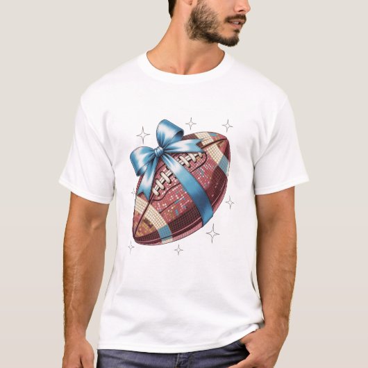 Sparkle Gridiron Football-Geschenk mit Blue Bow Gr T-Shirt (Vorderseite)