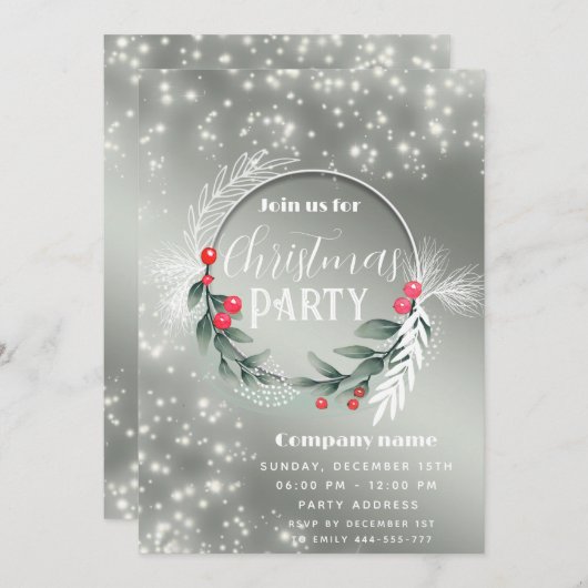 Sparkle Grünkranz Weihnachten Einladung (Vorne/Hinten)