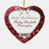 Sparkle Hearts (rot/silber) Foto Keramik Ornament (Hinten)