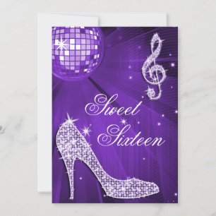 Sparkle Heelse und Lila Diskothek Ball Sweet 16 Einladung