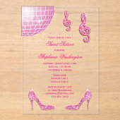 Sparkle Heelse und Rosa Disco Ball Sweet 16 Acryleinladungen (Vorderseite)