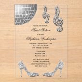 Sparkle Heelse und Silver Disco Ball Sweet 16 Acryleinladungen (Vorderseite)