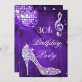 Sparkle Heelses Lila Disco Ball 30. Geburtstag Einladung (Vorne/Hinten)