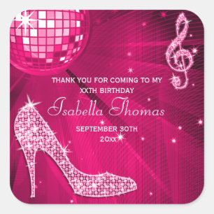 Sparkle Heelses Pink Disco Ball Geburtstag Vielen  Quadratischer Aufkleber