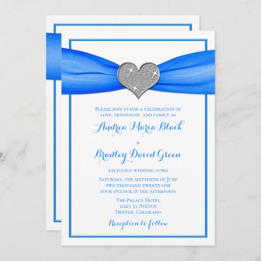 Sparkle Herz mit Aqua Blue Ribbon Einladung (Vorne/Hinten)