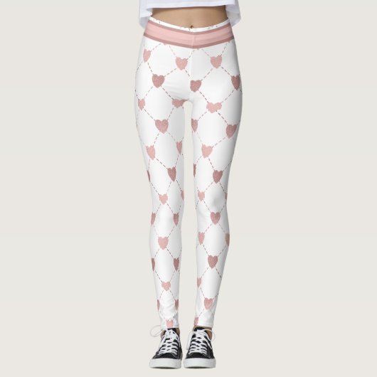 Sparkle Herz rosa auf Weiß Leggings (Vorderseite)
