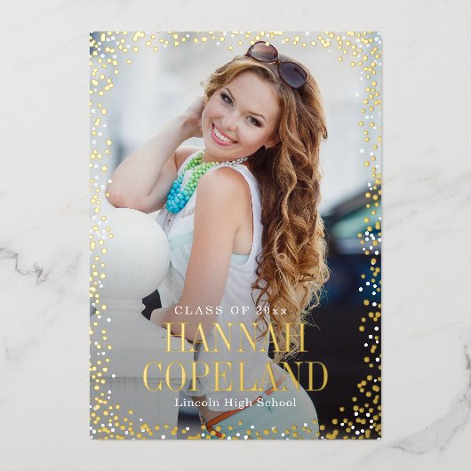Sparkle Highlights Abschluss Portrait Foto Folieneinladung (Vorderseite)