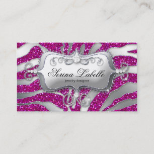 Sparkle Jewele Business Card Zebra Silver Pink H Visitenkarte