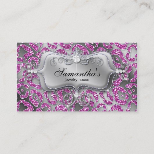 Sparkle Juwelier Business Card Zebra Pink Silver Visitenkarte (Vorderseite)