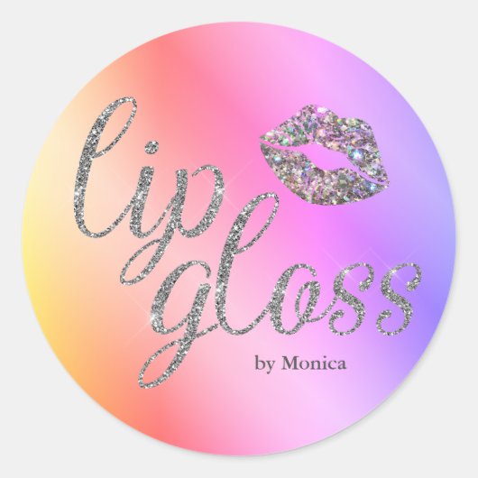 Sparkle Kiss Rainbow Lip Gloss Runder Aufkleber (Vorderseite)
