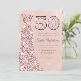 Sparkle Kleid mit Blush Wasserfarbe 50. Geburtstag Einladung
