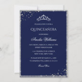 Sparkle Kleid Silver Navy Quinceanera Einladung (Rückseite)
