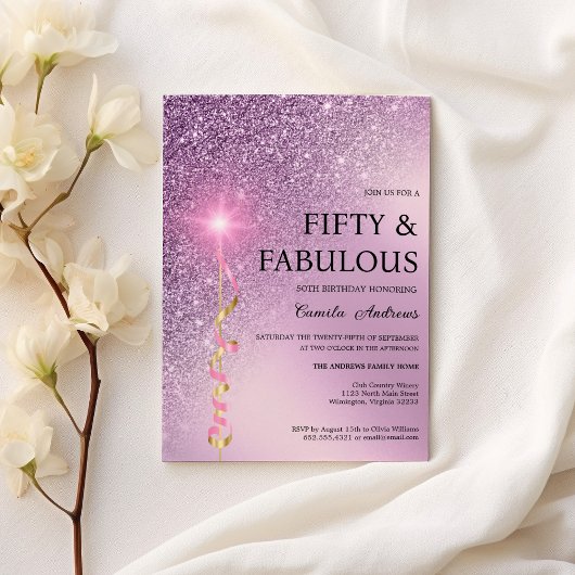 Sparkle Lavendel Gradient Glitzer 50. Geburtstag Einladung