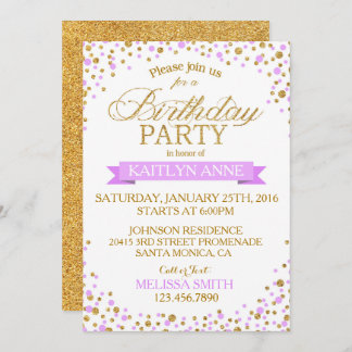 Sparkle Lavendel und Gold Glitzer Dots Geburtstag Einladung