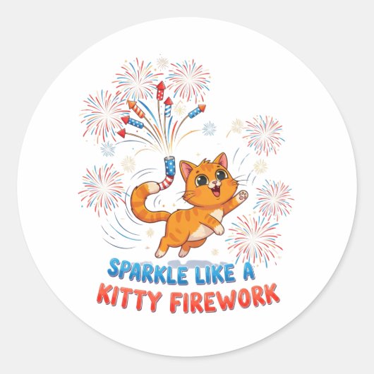 Sparkle like a Kitty Firework - Niedliche Patrioti Runder Aufkleber (Vorderseite)