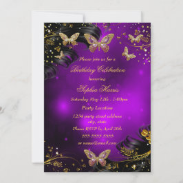 Sparkle lila Gold Black Butterfly Geburtstagsparty Einladung