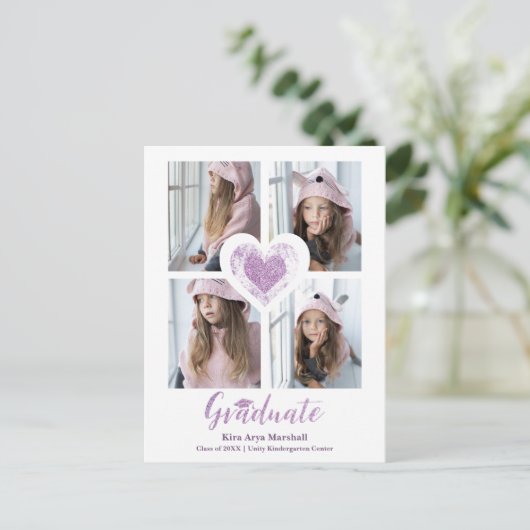 Sparkle Lila Heart Trendy All School Abschluss Postkarte (Stehend Vorderseite)